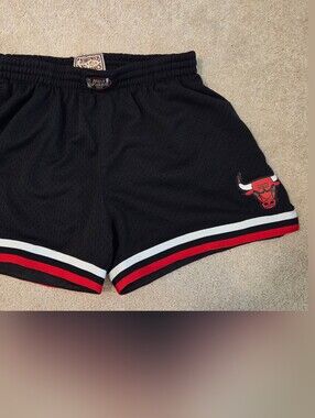 Mitchell & Ness Black Chicago Bulls Shorts with Red And White Trim